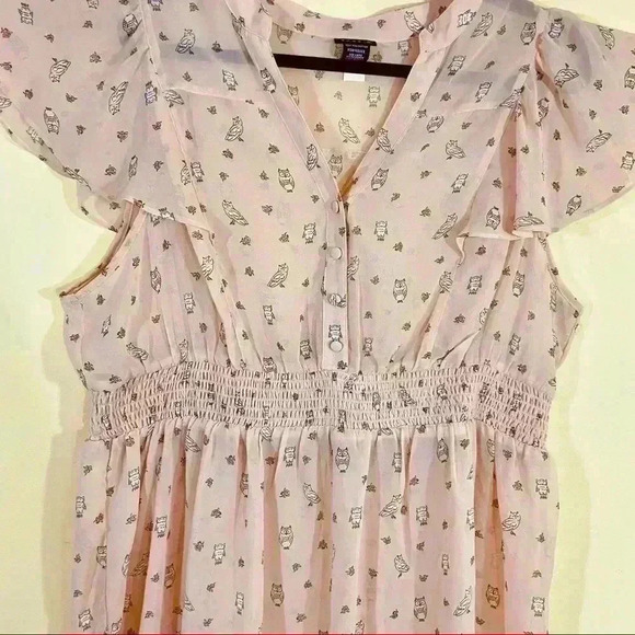 Torrid Mauve “Owl” Print V-Neck Cap Sleeve Chiffon Peplum Peasant Top Size 14/16 - Picture 5 of 12